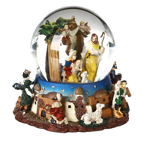 Christmas snow globe with Nativity, Wise Men and music box 6x6x6 in 3