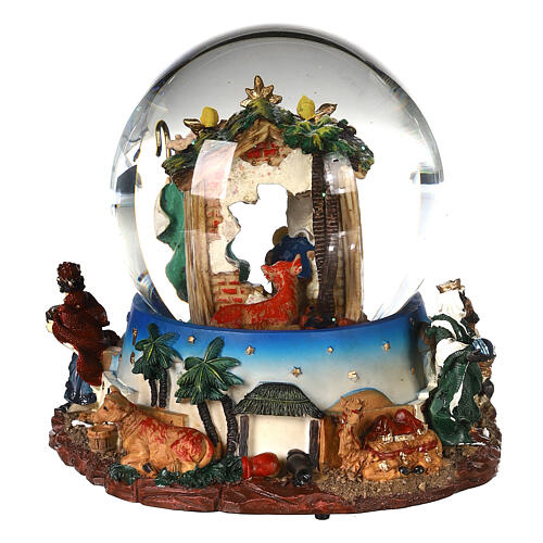 Christmas snow globe with Nativity, Wise Men and music box 6x6x6 in 4