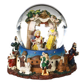 Globo de neve caixa de música Natividade e Reis Magos 15x15x15 cm