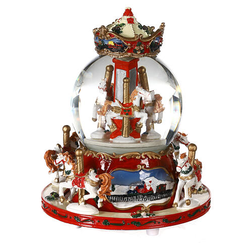 Christmas snow globe with animated carousel 8x6x6 in 1
