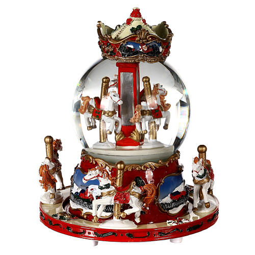 Christmas snow globe with animated carousel 8x6x6 in 3