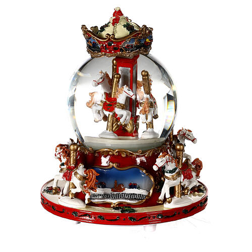 Christmas snow globe with animated carousel 8x6x6 in 4
