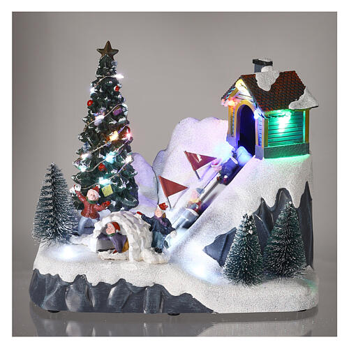 Ski slope scene with motion and multicoloured LED lights 6x8x6 in 2