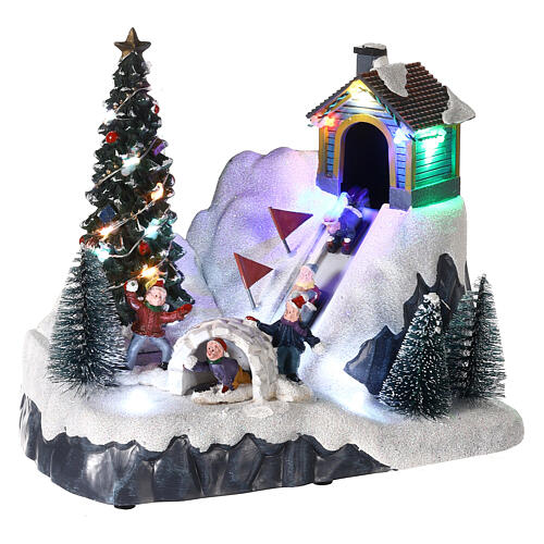 Ski slope scene with motion and multicoloured LED lights 6x8x6 in 4