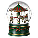 Snow globe with green carousel and white horses, snow and music box, 6x5 in s3