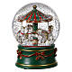 Snow globe with green carousel and white horses, snow and music box, 6x5 in s4