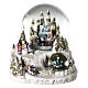 Snow globe with blue and red villa, double globe and sled, 6x6x6 in s1