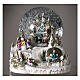 Snow globe with blue and red villa, double globe and sled, 6x6x6 in s2