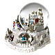 Snow globe with blue and red villa, double globe and sled, 6x6x6 in s3