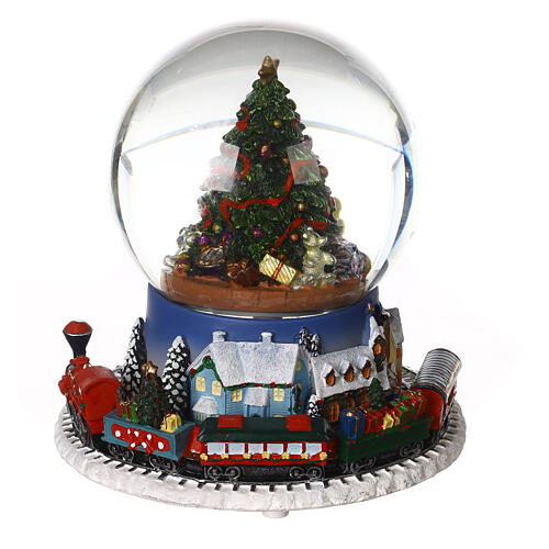Snow globe with Christmas tree and animated train 20x15x15 cm 1