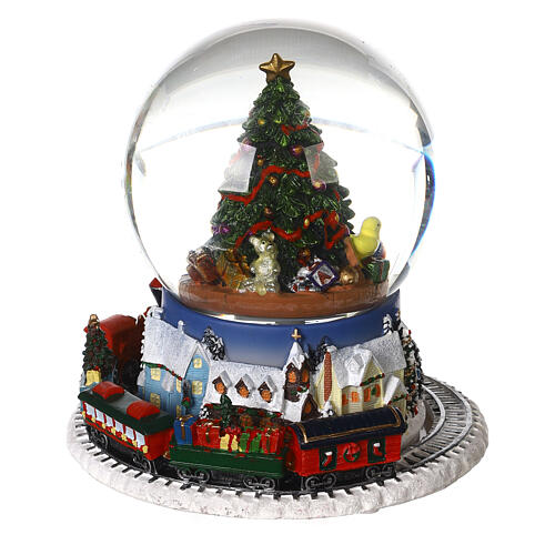 Snow globe with Christmas tree and animated train 20x15x15 cm 3