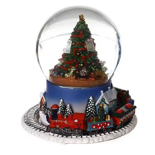 Snow globe with Christmas tree and animated train 20x15x15 cm 4