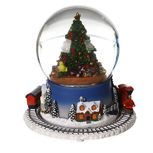 Snow globe with Christmas tree and animated train 20x15x15 cm 5