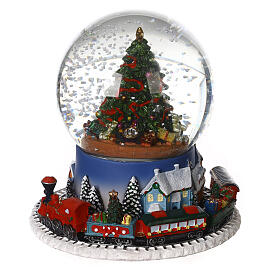 Glass snow globe tree moving train 20x15x15 cm