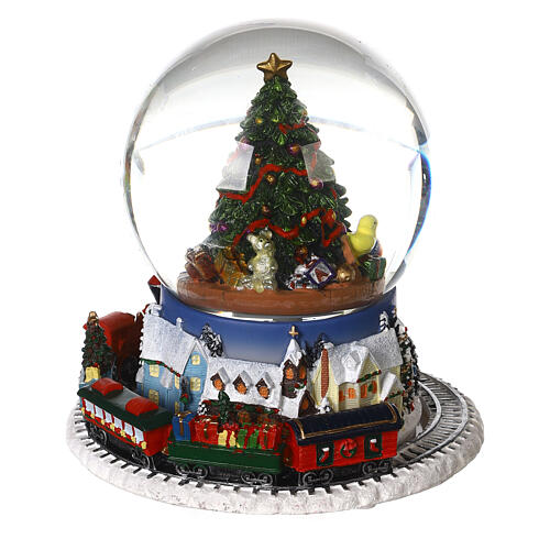 Glass snow globe tree moving train 20x15x15 cm 3