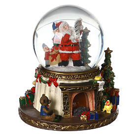 Sfera di vetro Babbo Natale neve caminetto led 20x15x15 cm 