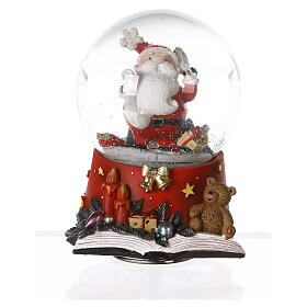 Snow globe with Santa Claus on an open book, music box, 15x10x10 cm