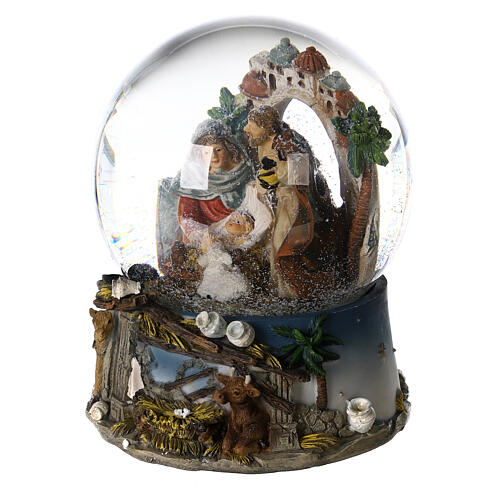 Snow globe with Nativity, ox and donkey, 20x15x15 cm 3