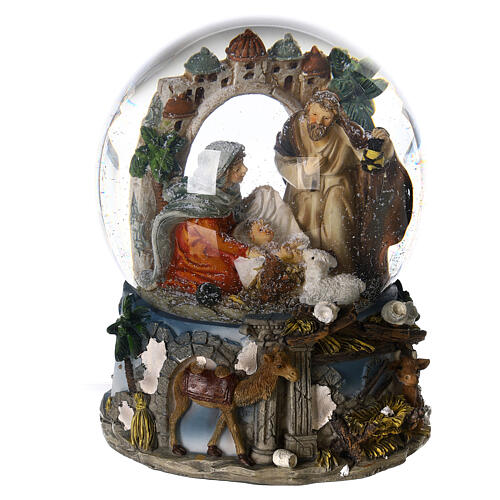 Snow globe with Nativity, ox and donkey, 20x15x15 cm 4