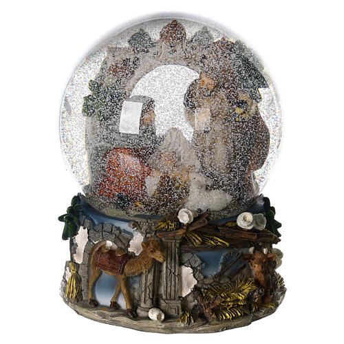 Glass Nativity snow globe donkey ox 20x15x15 cm 2