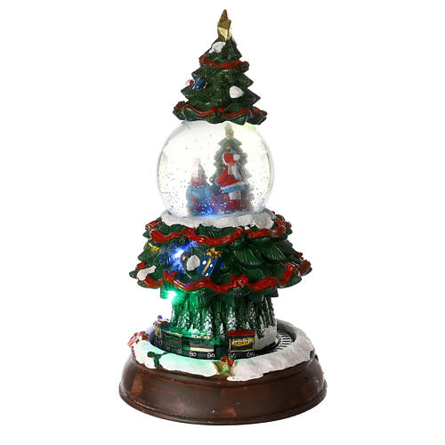 Snow globe with Christmas tree and animated train 35x20x20 cm 3