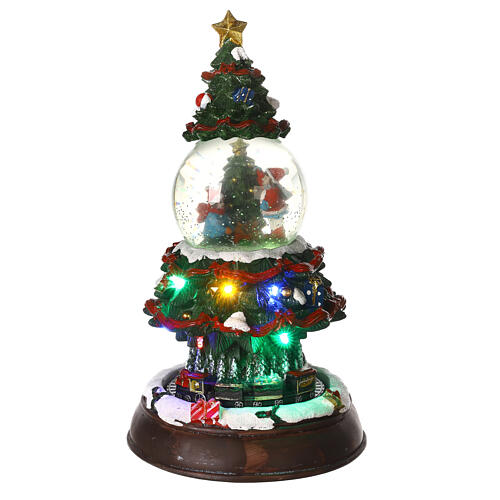 Sfera di vetro albero treno binari luci 35x20x20 cm 1