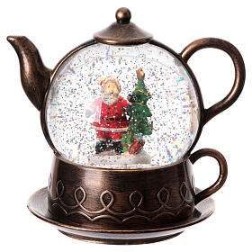Snow globe, Santa Claus in a tea pot, 8x8x6 in