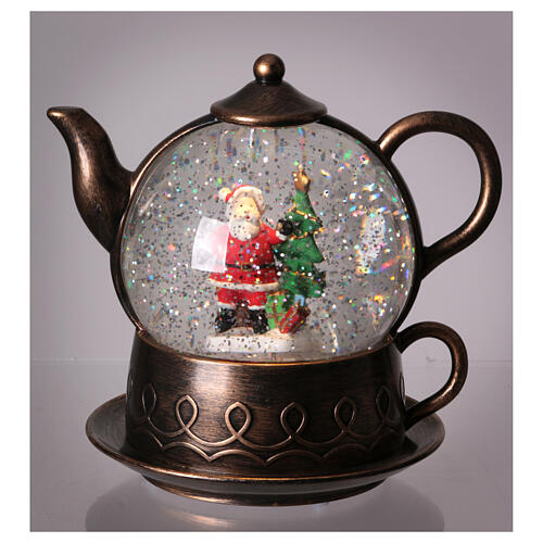 Snow globe, Santa Claus in a tea pot, 8x8x6 in 2