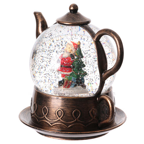 Snow globe, Santa Claus in a tea pot, 8x8x6 in 3