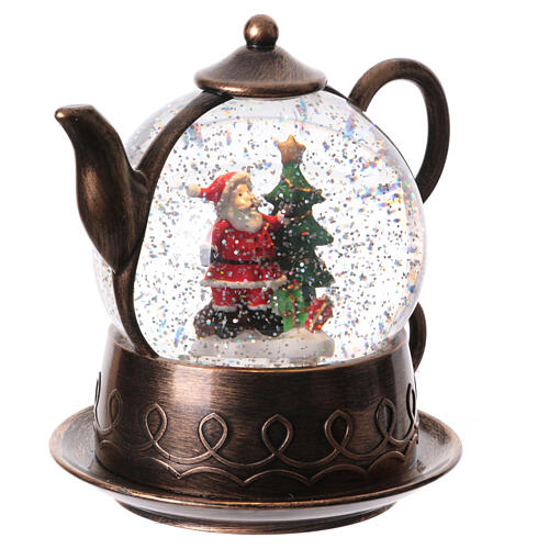 Snow globe, Santa Claus in a tea pot, 8x8x6 in 4