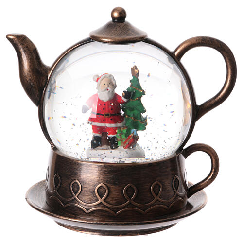 Snow globe, Santa Claus in a tea pot, 8x8x6 in 5