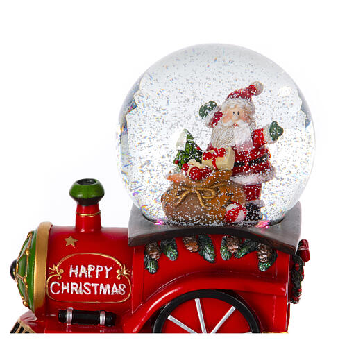 Schneekugel, Zug und Weihnachtsmann mit Geschenkesack, 15x15x10 cm 3