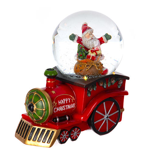 Schneekugel, Zug und Weihnachtsmann mit Geschenkesack, 15x15x10 cm 4