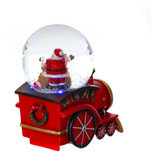 Schneekugel, Zug und Weihnachtsmann mit Geschenkesack, 15x15x10 cm 6