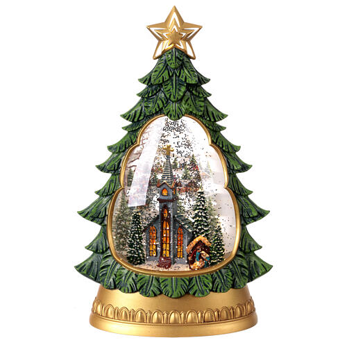Schneekugel in Form eines Weihnachtsbaums mit Geburt Christi – 30 × 20 × 10 cm 1