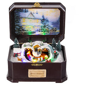 Music box with mountain and animated train, 4x8x6 in