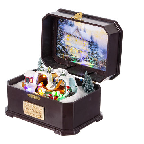 Music box with mountain and animated train, 4x8x6 in 3