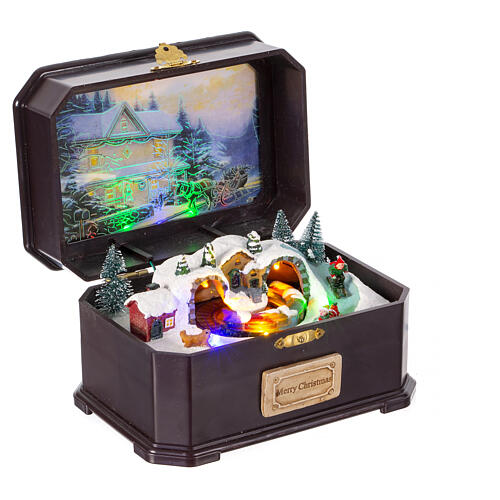Music box with mountain and animated train, 4x8x6 in 4