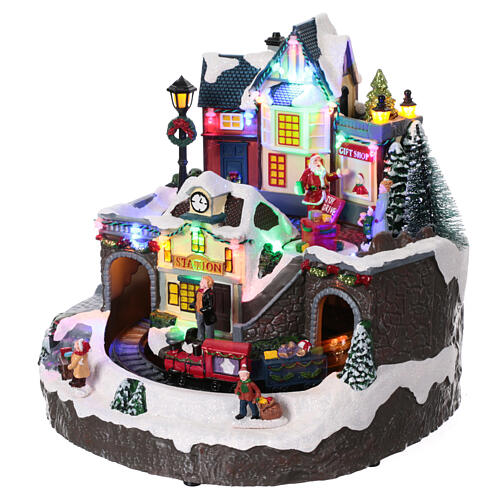 Christmas village set, toyshop with train in motion, 10x10x10 in 3