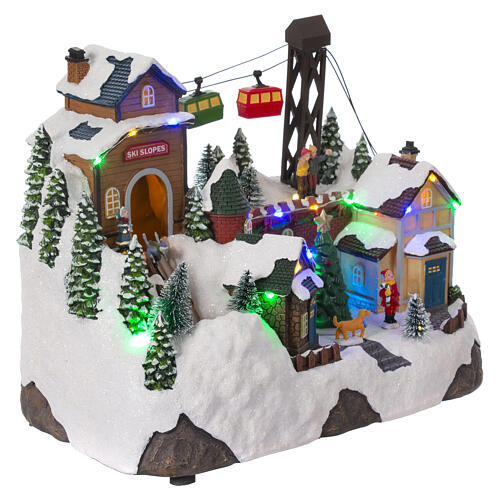 Winterszene, mit Skifahrern, Sessellift, LED-Beleuchtung und Musik – 25×30×20 cm 5