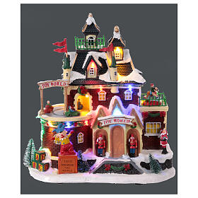 Christmas village set: toyshop with animated cars, 12x6x6 in