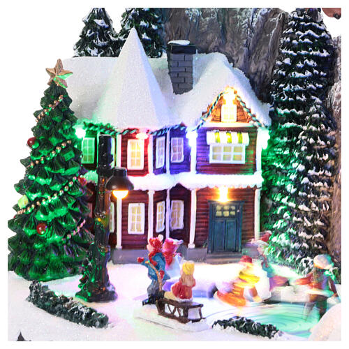 Winterszene, Weihnachtsmann im Schlitten vor Gebirgslandschaft, Beleuchtung, Bewegung und Musik, 25x40x25 cm 4
