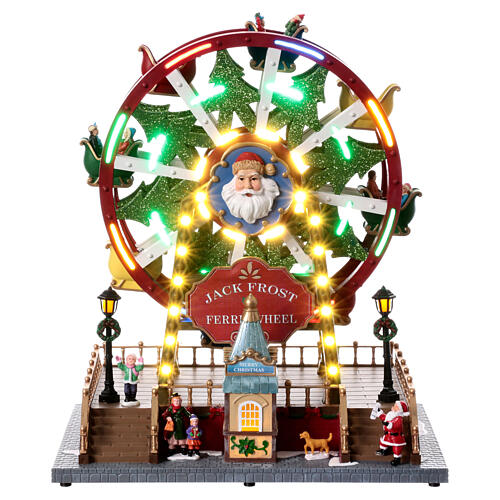 Weihnachtsmarkt-Szene mit Riesenrad, Beleuchtung, Bewegung und Musik, 35x30x20 cm 1