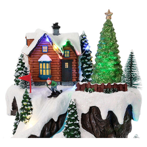 Christmas village on a mountain with train and animated ski slope, 14x16x12 in 7