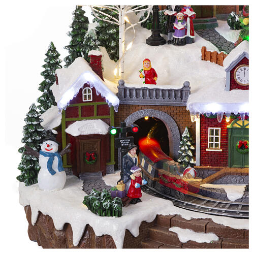 Villaggio con treno e albero in movimento 35x45x35 cm 8