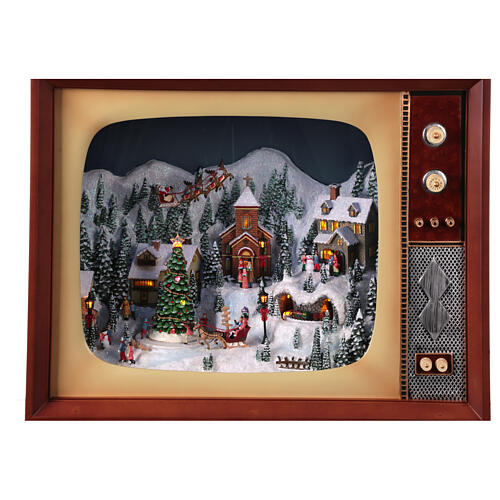 Vintage television with miniature Christmas village in motion, 18x24x10 in 6