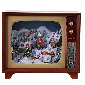 Téléviseur village de Noël mouvement 45x60x25 cm