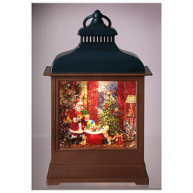Snow globe: lantern with Santa Claus and a dog, 12x6x4 in
