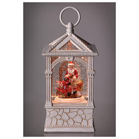 Snow globe: lantern with Santa Claus and elves, 10x4x4 in