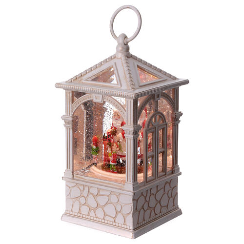 Lantern glass snow globe with Santa Claus and elves 25x10x10 cm 3